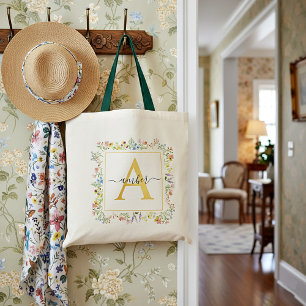 Tote Bag Colorful wildflowers frame personalized