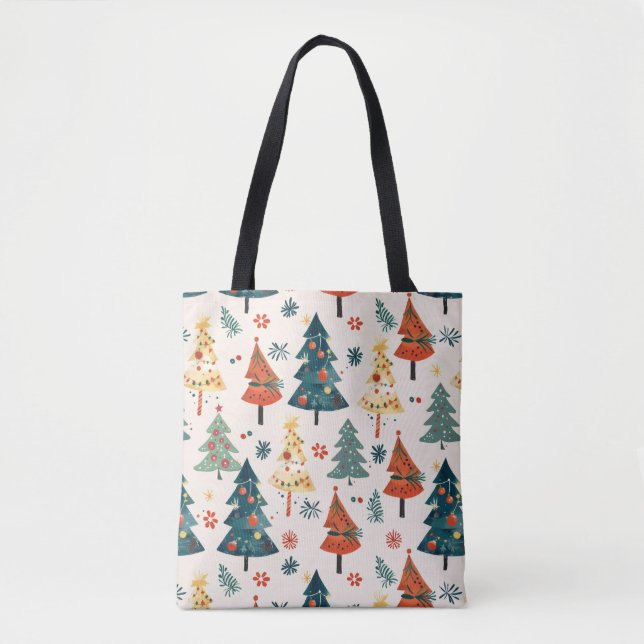 Tote Bag Colourful Christmas Pine Trees Seamless Pattern (Devant)