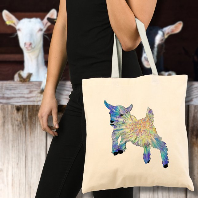 Tote Bag Colourful Cute Baby Goat Jumping Funky Animal Art (Créateur téléchargé)