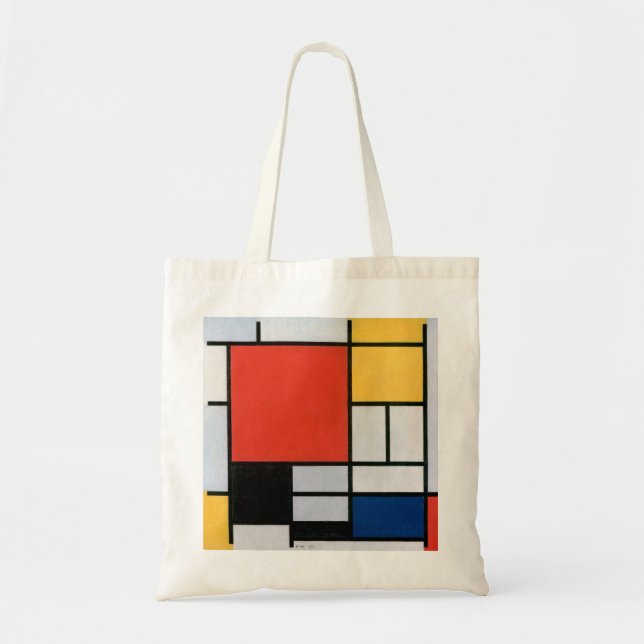 Tote Bag Composition de Mondrian Rouge, Jaune, Bleu, Noir (Devant)