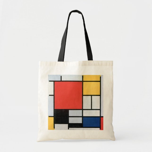 Tote Bag Composition Rouge, Jaune, Bleu, Noir, Mondrique (Devant)