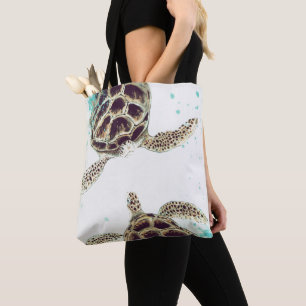 Tote Bag Concepteur d'amour de tortue de mer d'aquarelle