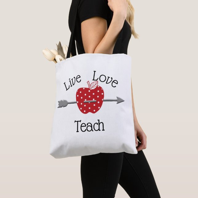 Tote Bag Conception Apple personnalisée Live-Love-Teach (De près)