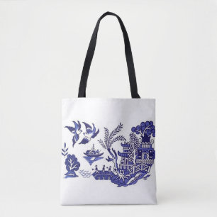 Tote Bag Conception bleue bleue et blanche de saule de la