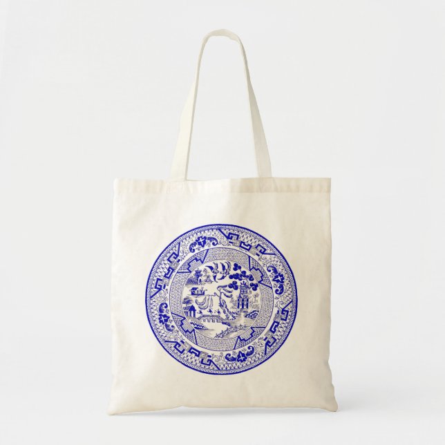 Tote Bag Conception bleue classique de plat de saule (Devant)