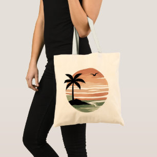 Tote Bag Conception d'arbre de palmier de coucher de soleil