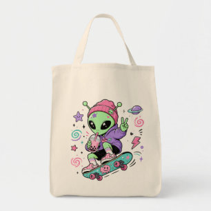 Tote Bag Conception de Bubble Tea Alien Skateur Kawaii