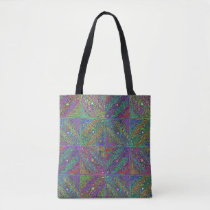 Tote Bag conception de carreaux néon multicolores abstraits