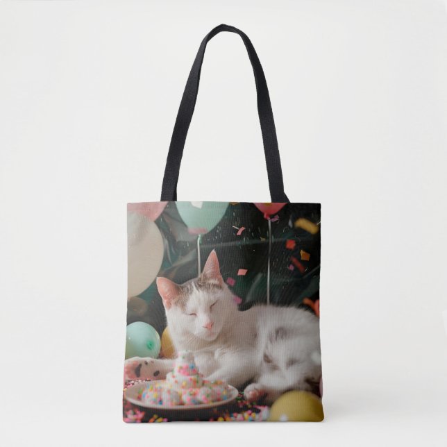 Tote Bag Conception de célébration d'anniversaire de chat a (Devant)