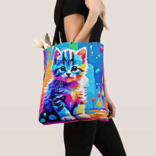 Tote Bag Conception de chaton colorée 