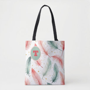 Tote Bag Conception de la plume Monogramme en rouge, vert e