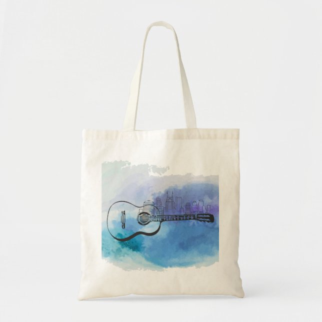 Tote Bag Conception de l'aquarelle de la Guitare Skyline de (Devant)