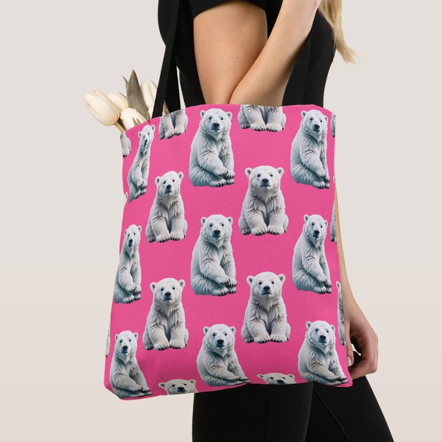 Tote Bag Conception de motif d'ours polaire rose  (Créateur téléchargé)