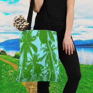 Tote Bag Conception de palmiers verts et bleus