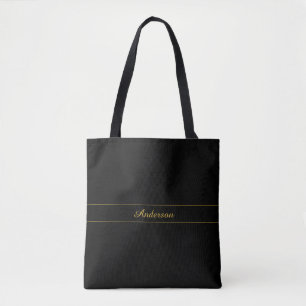 Tote Bag Conception de texte personnalisable or et noir sim