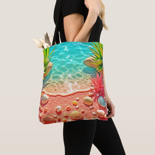 Tote Bag Conception des coquilles de plage baisées au solei (De près)