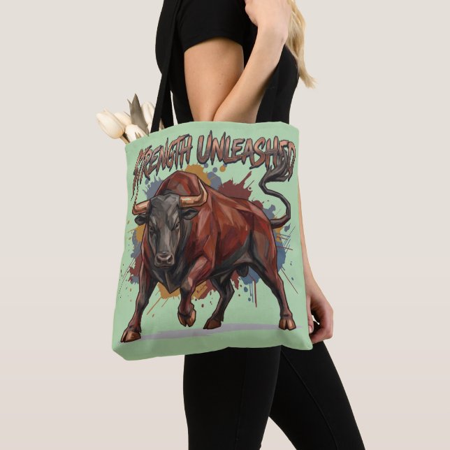 Tote Bag Conception Graphique Taureau de Charge Force Décha (De près)