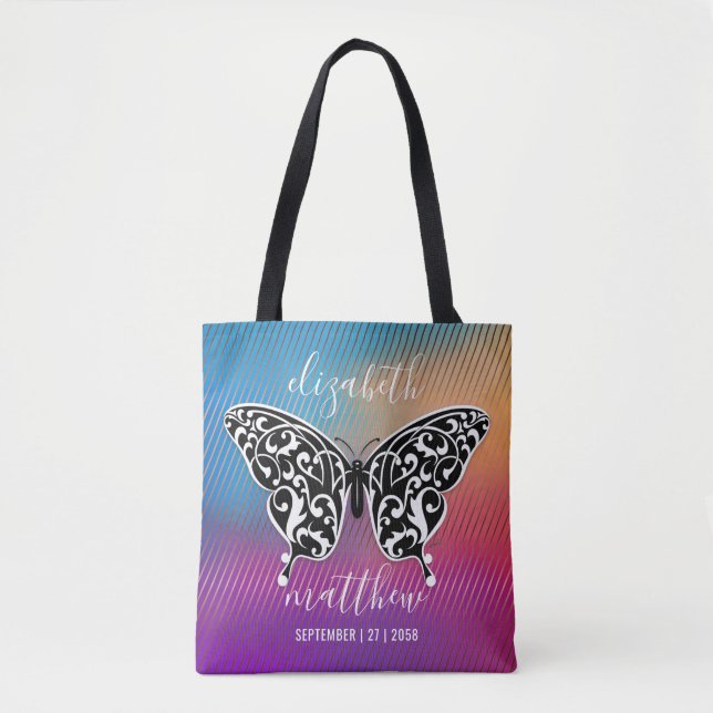 Tote Bag Conception papillon élégant avec coucher de soleil (Devant)