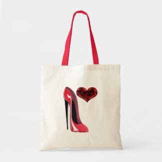 Tote Bag Conception stylet rouge de chaussure et de coeur