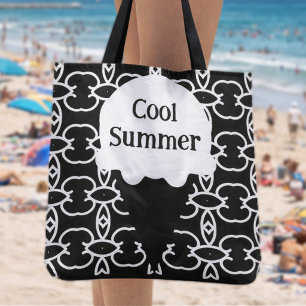 Tote Bag Cône de glace géométrique noir et blanc