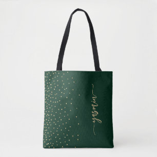 Tote Bag Confettis Carrés Vert Émeraude Or Personnalisés