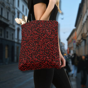 Tote Bag Confettis rouges élégants sur fond pailleté noir
