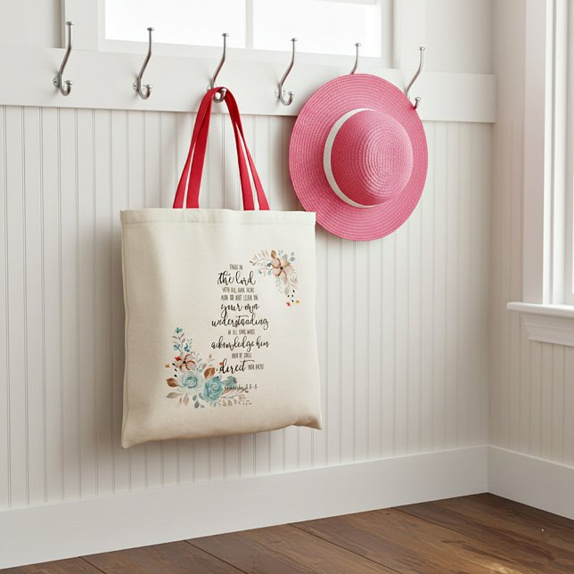 Tote Bag Confiance dans le Seigneur floral (Créateur téléchargé)