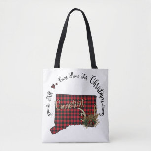 Tote Bag Connecticut Plaid All Come Home For Christmas