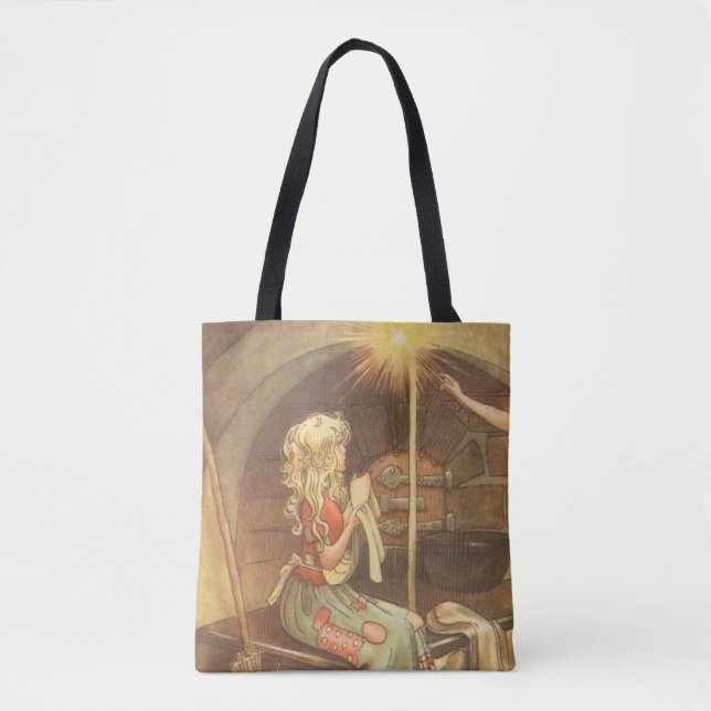 Tote Bag Conte de fées vintage, Cendrillon et marraine fée (Devant)