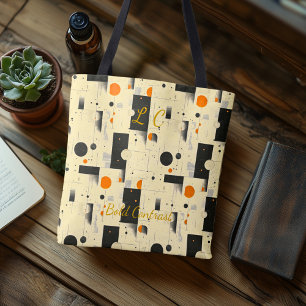 Tote Bag Contraste Audacieux Abstrait – Noir, Blanc, Orange