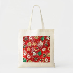 Tote Bag Cookies de Noël et flocons de neige en rouge