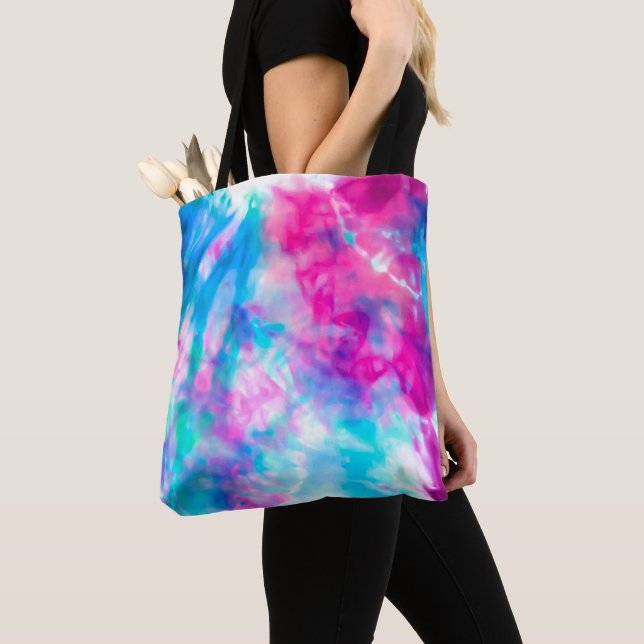 Tote Bag Cool Artsy Girly Purple Rose Blue Tie Dye Motif (De près)