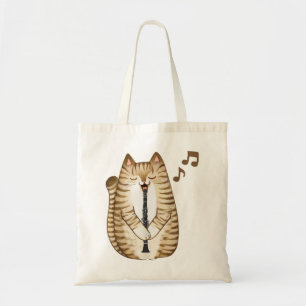 Tote Bag Cool Cat Playing The Clarinet Design Hippy Hipster