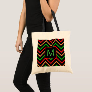 Tote Bag Cool coloré Chevron sur Monogramme noir