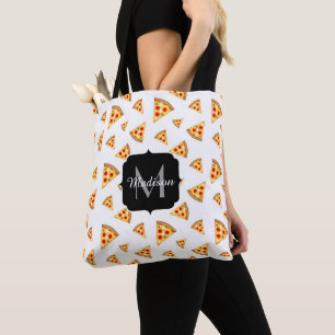 Tote Bag Cool et fun pizza tranches motif Monogram blanc
