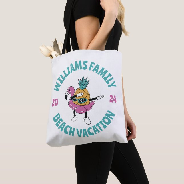 Tote Bag Cool Été Ananas Famille Plage Vacances (De près)