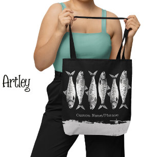 Tote Bag Cool Grunge Sardine Art Poisson Dessins Nom de la 