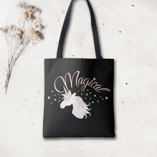 Tote Bag Cool moderne Black Magique Unicorn (Créateur téléchargé)