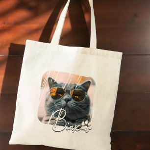 Tote Bag Cool moderne de chat Grunge Nom et photo