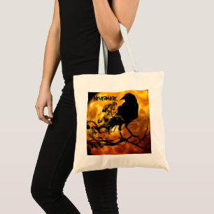Tote Bag Cool 'Nevermore' Raven Orange Moon Fantômes Sagy