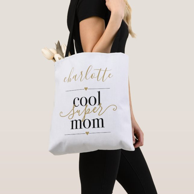 Tote Bag Cool Personnalisé Super Maman Noir Et Or (De près)
