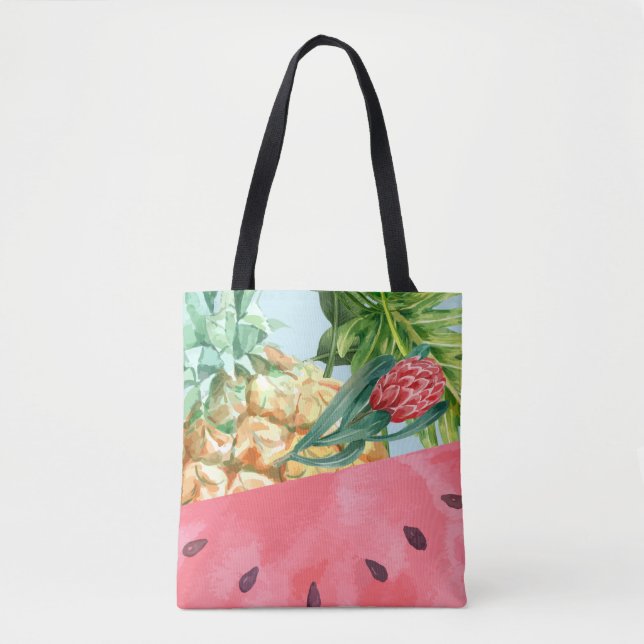 Tote Bag Cool Pineappon Watermelon Hibiscus Palm Feuilles (Devant)