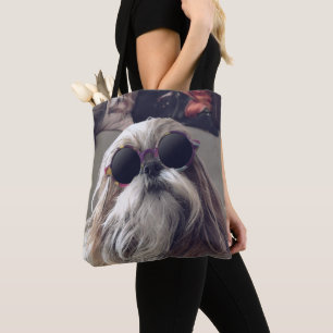 Tote Bag Cool Shih Tzu cheveux longs Lunettes de soleil vin