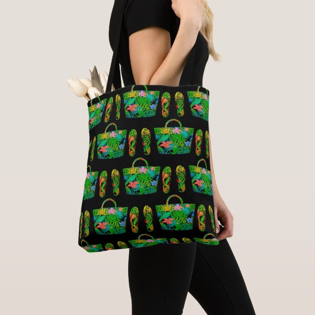 Tote Bag Cool Tropical Summer Accessories Pattern Black (De près)