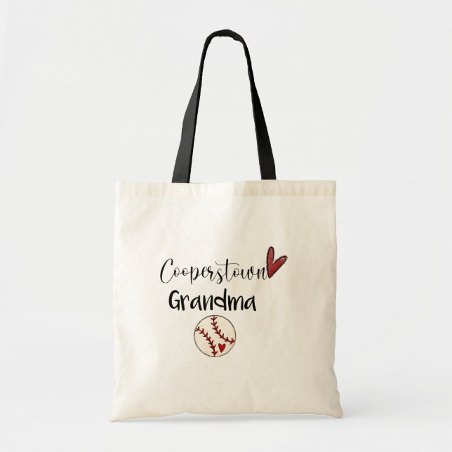 Tote Bag Cooperstown NY Baseball Grandma Cute Script Sports (Devant)