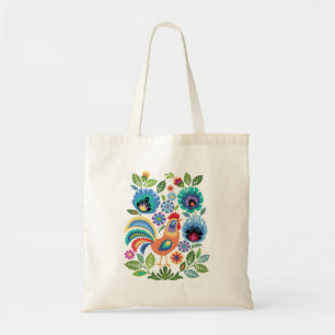 Tote Bag Coq et fleurs Wycinanki, style folklorique polonai