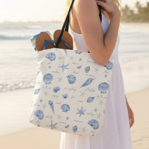 Tote Bag Coques Starfish Sun Fun Texte bleu ID918