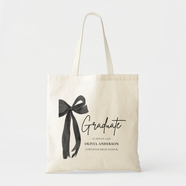 Tote Bag Coquette Black Bow moderne Graduate Graduate (Devant)