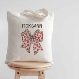 Tote Bag Coquette Bow Red Hearts