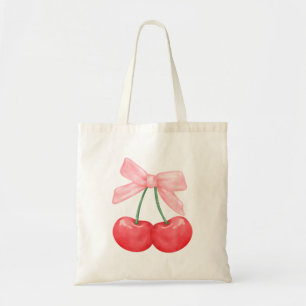 Tote Bag Coquette Bow Simple Rose Cute Girls Cerises